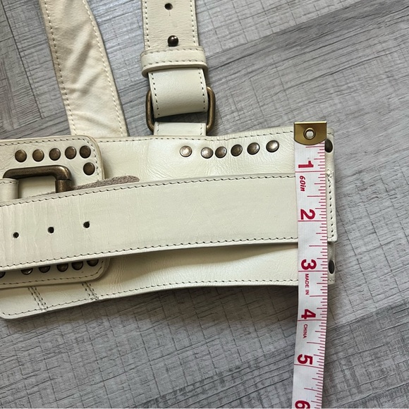 FREE PEOPLE Maya Leather Harness Chic Cream Leather Harness Belt M/L - Picture 13 of 15